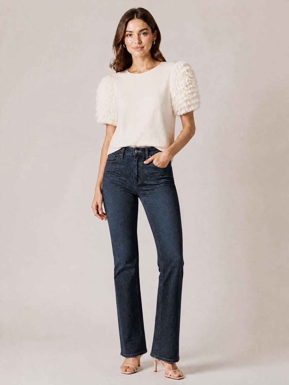 Gracia Ivory Puff-Sleeve Short Sleeve Tee
